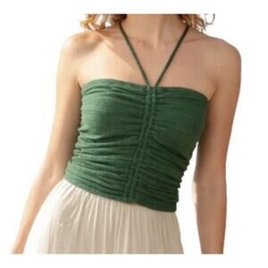 NWT Pilcro Anthropologie Green Ruched Ribbed Halter Crop Top Size S